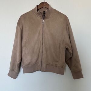 Zara TRF Collection Faux Suede Jacket Tan Western Moto Style Size Small
